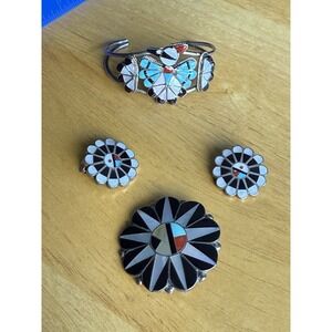 Lot of Vtg Native American Zuni Jewelry Inlaid Stones Sterling Silver 37g
